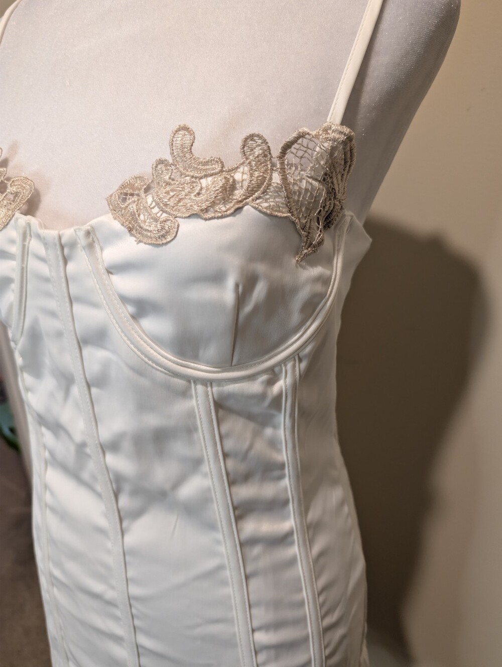 Fashion Nova Ivory Corset Dress with Gold Lace Accents - Picture 3 of 8